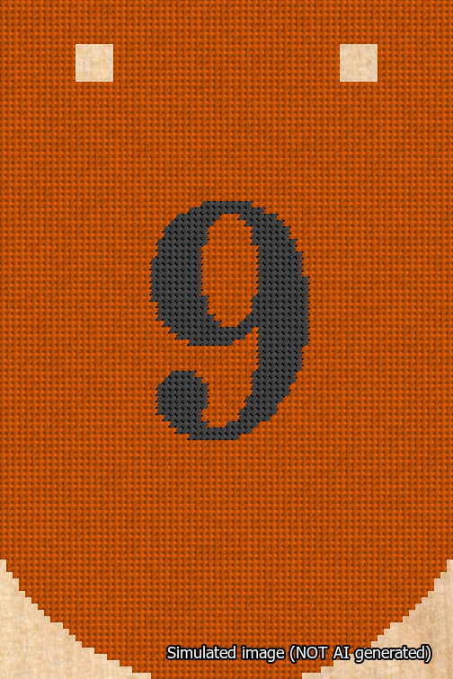 A simulated image of the stitched needlepoint design: Banner 18m Curved 9 Black on Orange. Not A.I. generated.