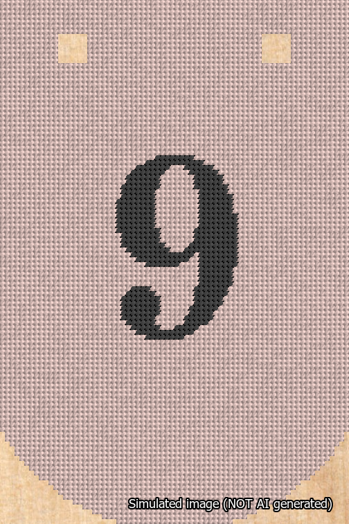 A simulated image of the stitched needlepoint design: Banner 18m Curved 9 Black on Pink. Not A.I. generated.