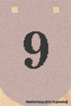 A simulated image of the stitched needlepoint design: Banner 18m Curved 9 Black on Pink. Not A.I. generated.