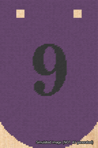 A simulated image of the stitched needlepoint design: Banner 18m Curved 9 Black on Purple. Not A.I. generated.