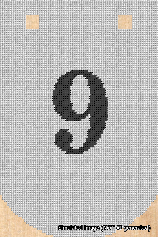 A simulated image of the stitched needlepoint design: Banner 18m Curved 9 Black on White. Not A.I. generated.