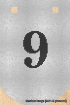 A simulated image of the stitched needlepoint design: Banner 18m Curved 9 Black on White. Not A.I. generated.
