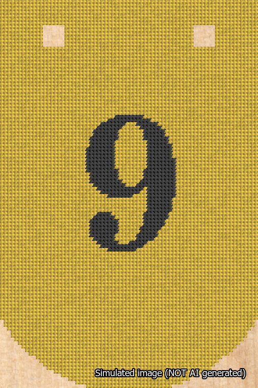 A simulated image of the stitched needlepoint design: Banner 18m Curved 9 Black on Yellow. Not A.I. generated.