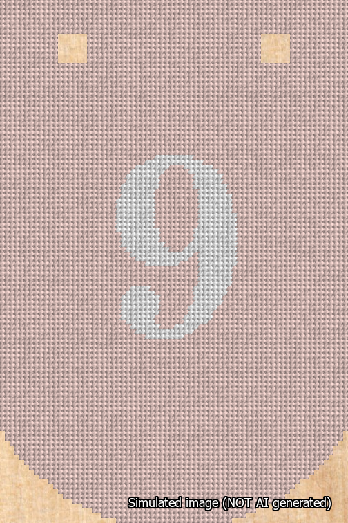 A simulated image of the stitched needlepoint design: Banner 18m Curved 9 White on Pink. Not A.I. generated.