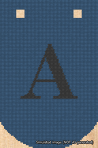 A simulated image of the stitched needlepoint design: Banner 18m Curved A Black on Blue. Not A.I. generated.