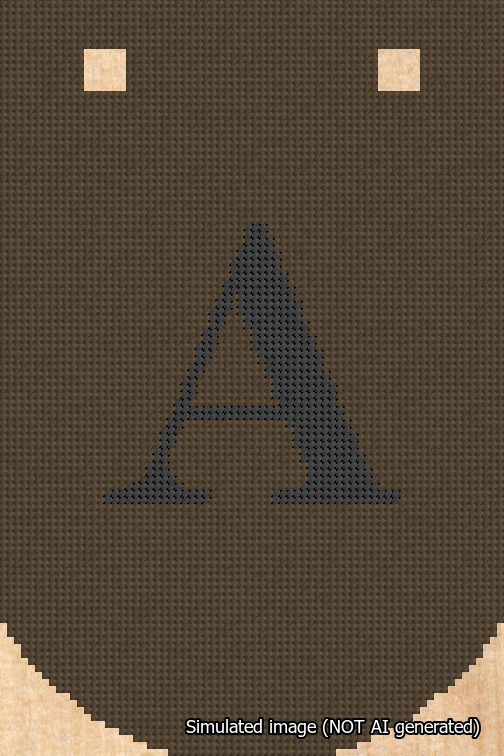 A simulated image of the stitched needlepoint design: Banner 18m Curved A Black on Brown. Not A.I. generated.