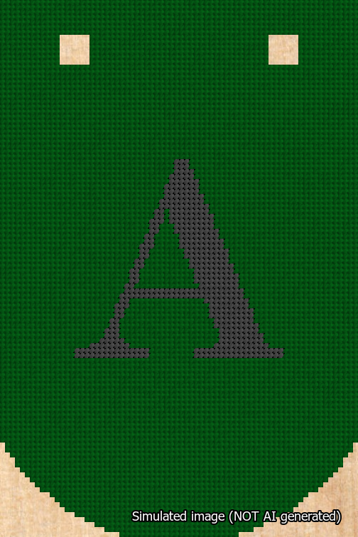 A simulated image of the stitched needlepoint design: Banner 18m Curved A Black on Green. Not A.I. generated.