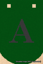 A simulated image of the stitched needlepoint design: Banner 18m Curved A Black on Green. Not A.I. generated.