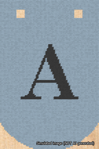 A simulated image of the stitched needlepoint design: Banner 18m Curved A Black on Light Blue. Not A.I. generated.