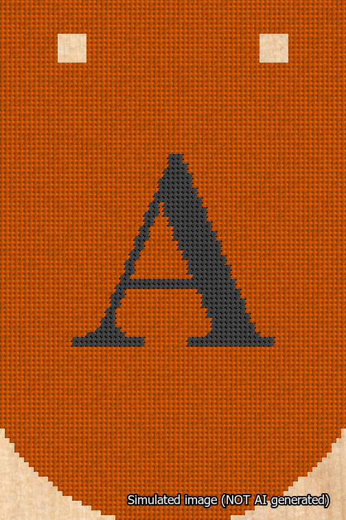 A simulated image of the stitched needlepoint design: Banner 18m Curved A Black on Orange. Not A.I. generated.