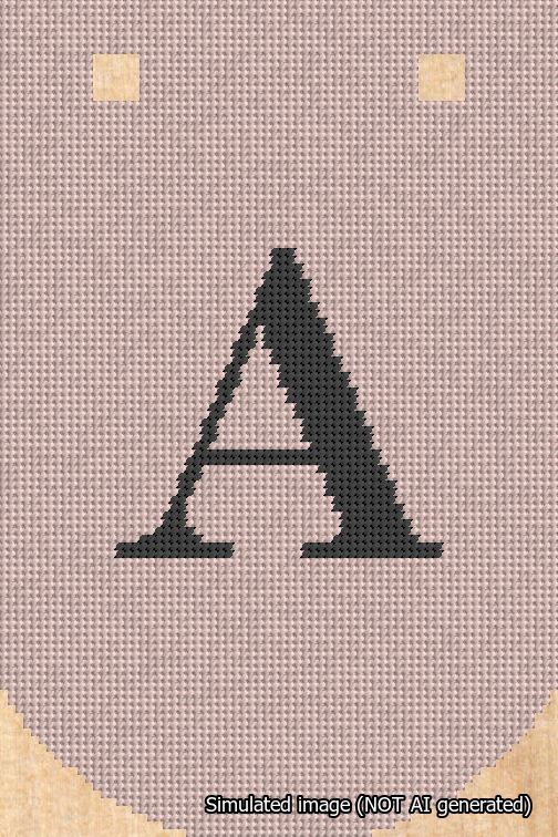 A simulated image of the stitched needlepoint design: Banner 18m Curved A Black on Pink. Not A.I. generated.