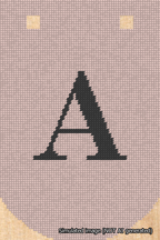A simulated image of the stitched needlepoint design: Banner 18m Curved A Black on Pink. Not A.I. generated.