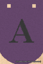 A simulated image of the stitched needlepoint design: Banner 18m Curved A Black on Purple. Not A.I. generated.