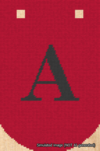 A simulated image of the stitched needlepoint design: Banner 18m Curved A Black on Red. Not A.I. generated.