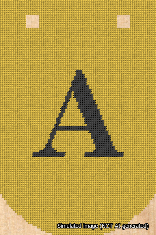 A simulated image of the stitched needlepoint design: Banner 18m Curved A Black on Yellow. Not A.I. generated.