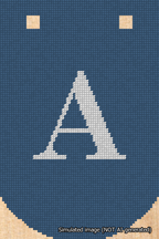 A simulated image of the stitched needlepoint design: Banner 18m Curved A White on Blue. Not A.I. generated.
