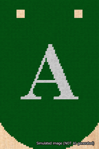 A simulated image of the stitched needlepoint design: Banner 18m Curved A White on Green. Not A.I. generated.