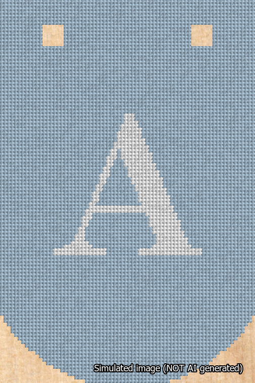 A simulated image of the stitched needlepoint design: Banner 18m Curved A White on Light Blue. Not A.I. generated.