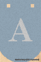 A simulated image of the stitched needlepoint design: Banner 18m Curved A White on Light Blue. Not A.I. generated.