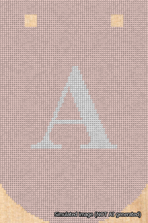 A simulated image of the stitched needlepoint design: Banner 18m Curved A White on Pink. Not A.I. generated.