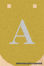 A simulated image of the stitched needlepoint design: Banner 18m Curved A White on Yellow. Not A.I. generated.