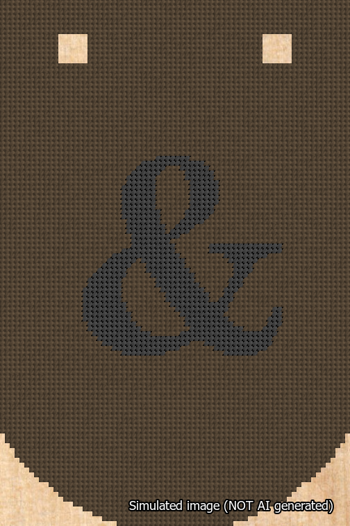 A simulated image of the stitched needlepoint design: Banner 18m Curved Ampersand Black on Brown. Not A.I. generated.