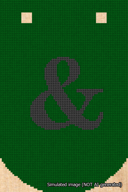 A simulated image of the stitched needlepoint design: Banner 18m Curved Ampersand Black on Green. Not A.I. generated.