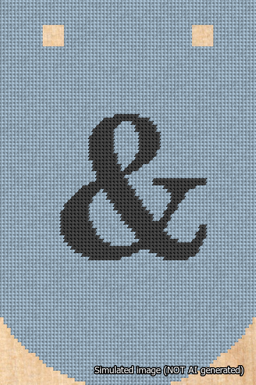 A simulated image of the stitched needlepoint design: Banner 18m Curved Ampersand Black on Light Blue. Not A.I. generated.