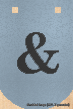 A simulated image of the stitched needlepoint design: Banner 18m Curved Ampersand Black on Light Blue. Not A.I. generated.