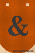 A simulated image of the stitched needlepoint design: Banner 18m Curved Ampersand Black on Orange. Not A.I. generated.