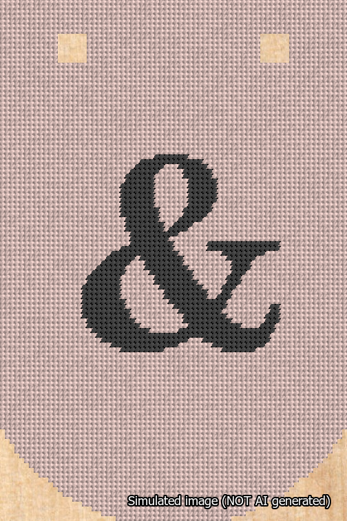 A simulated image of the stitched needlepoint design: Banner 18m Curved Ampersand Black on Pink. Not A.I. generated.