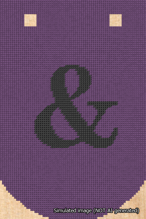 A simulated image of the stitched needlepoint design: Banner 18m Curved Ampersand Black on Purple. Not A.I. generated.