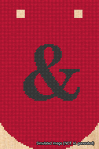 A simulated image of the stitched needlepoint design: Banner 18m Curved Ampersand Black on Red. Not A.I. generated.