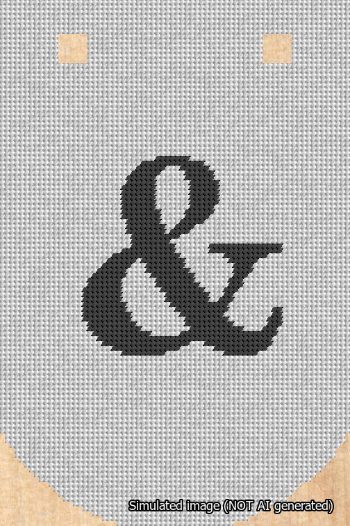A simulated image of the stitched needlepoint design: Banner 18m Curved Ampersand Black on White. Not A.I. generated.