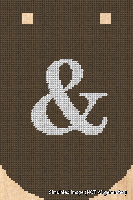 A simulated image of the stitched needlepoint design: Banner 18m Curved Ampersand White on Brown. Not A.I. generated.
