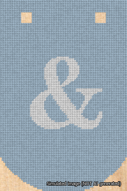 A simulated image of the stitched needlepoint design: Banner 18m Curved Ampersand White on Light Blue. Not A.I. generated.