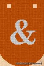 A simulated image of the stitched needlepoint design: Banner 18m Curved Ampersand White on Orange. Not A.I. generated.