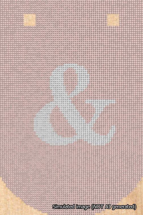 A simulated image of the stitched needlepoint design: Banner 18m Curved Ampersand White on Pink. Not A.I. generated.