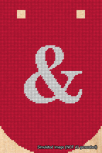 A simulated image of the stitched needlepoint design: Banner 18m Curved Ampersand White on Red. Not A.I. generated.