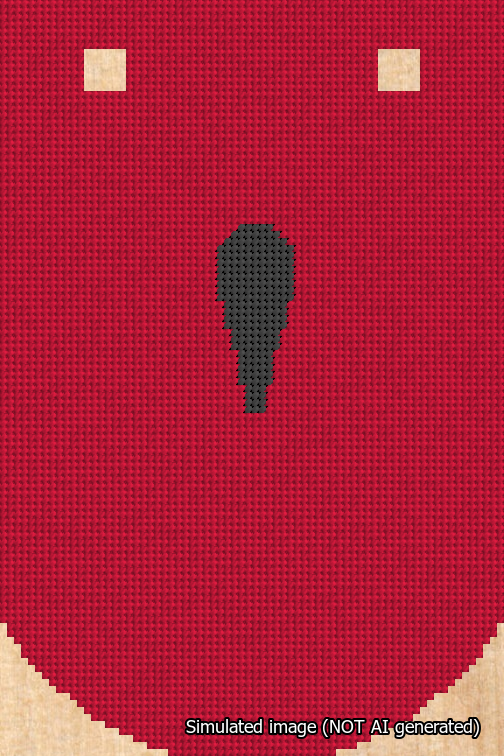 A simulated image of the stitched needlepoint design: Banner 18m Curved Apostrophe Black on Red. Not A.I. generated.