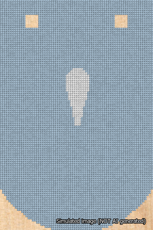 A simulated image of the stitched needlepoint design: Banner 18m Curved Apostrophe White on Light Blue. Not A.I. generated.