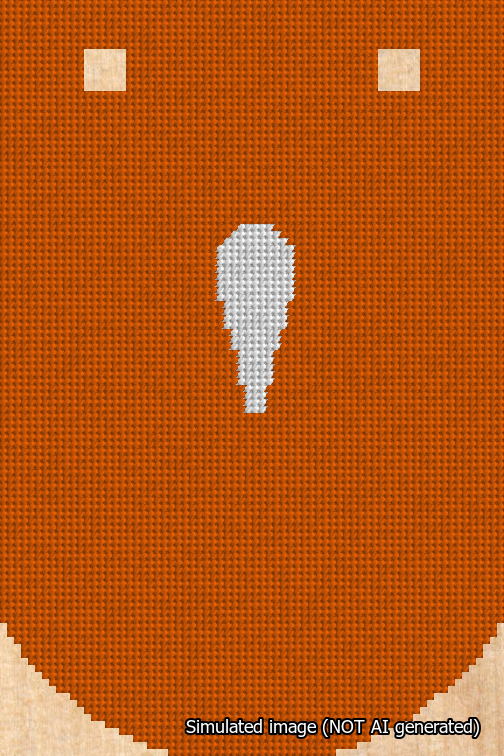 A simulated image of the stitched needlepoint design: Banner 18m Curved Apostrophe White on Orange. Not A.I. generated.