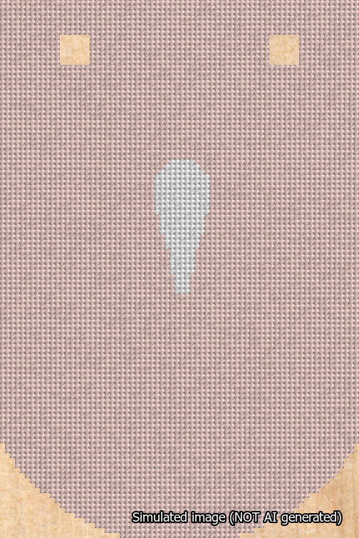 A simulated image of the stitched needlepoint design: Banner 18m Curved Apostrophe White on Pink. Not A.I. generated.