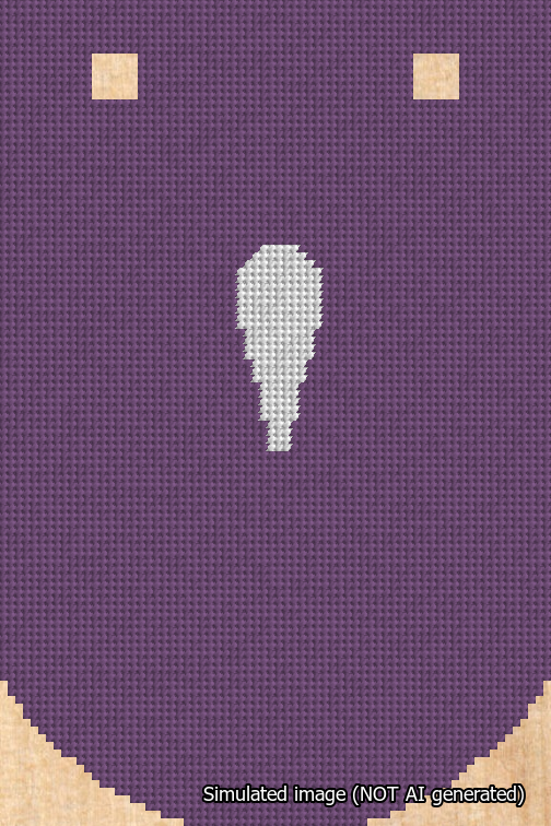 A simulated image of the stitched needlepoint design: Banner 18m Curved Apostrophe White on Purple. Not A.I. generated.