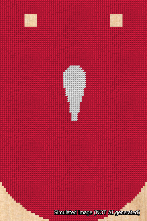 A simulated image of the stitched needlepoint design: Banner 18m Curved Apostrophe White on Red. Not A.I. generated.