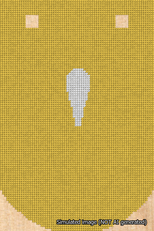 A simulated image of the stitched needlepoint design: Banner 18m Curved Apostrophe White on Yellow. Not A.I. generated.