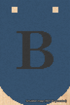 A simulated image of the stitched needlepoint design: Banner 18m Curved B Black on Blue. Not A.I. generated.