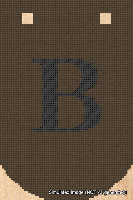 A simulated image of the stitched needlepoint design: Banner 18m Curved B Black on Brown. Not A.I. generated.