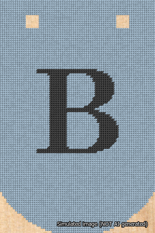 A simulated image of the stitched needlepoint design: Banner 18m Curved B Black on Light Blue. Not A.I. generated.