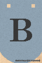 A simulated image of the stitched needlepoint design: Banner 18m Curved B Black on Light Blue. Not A.I. generated.